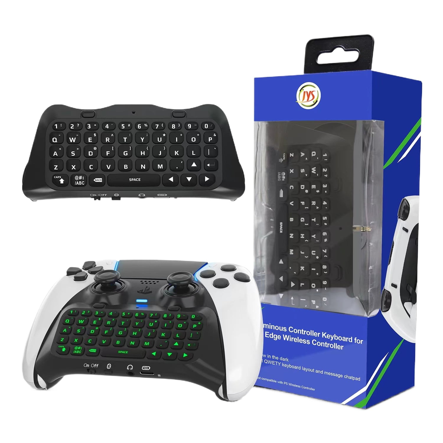 Bluetooth 3.0 Wireless Keyboard With Green Backlight for PS5 Controller,Mini Portable Gamepad Chatpad with Built-in Speaker&3.5MM Audio Jack, Voice Chat Board for Messaging&Gaming Live Chat,Black