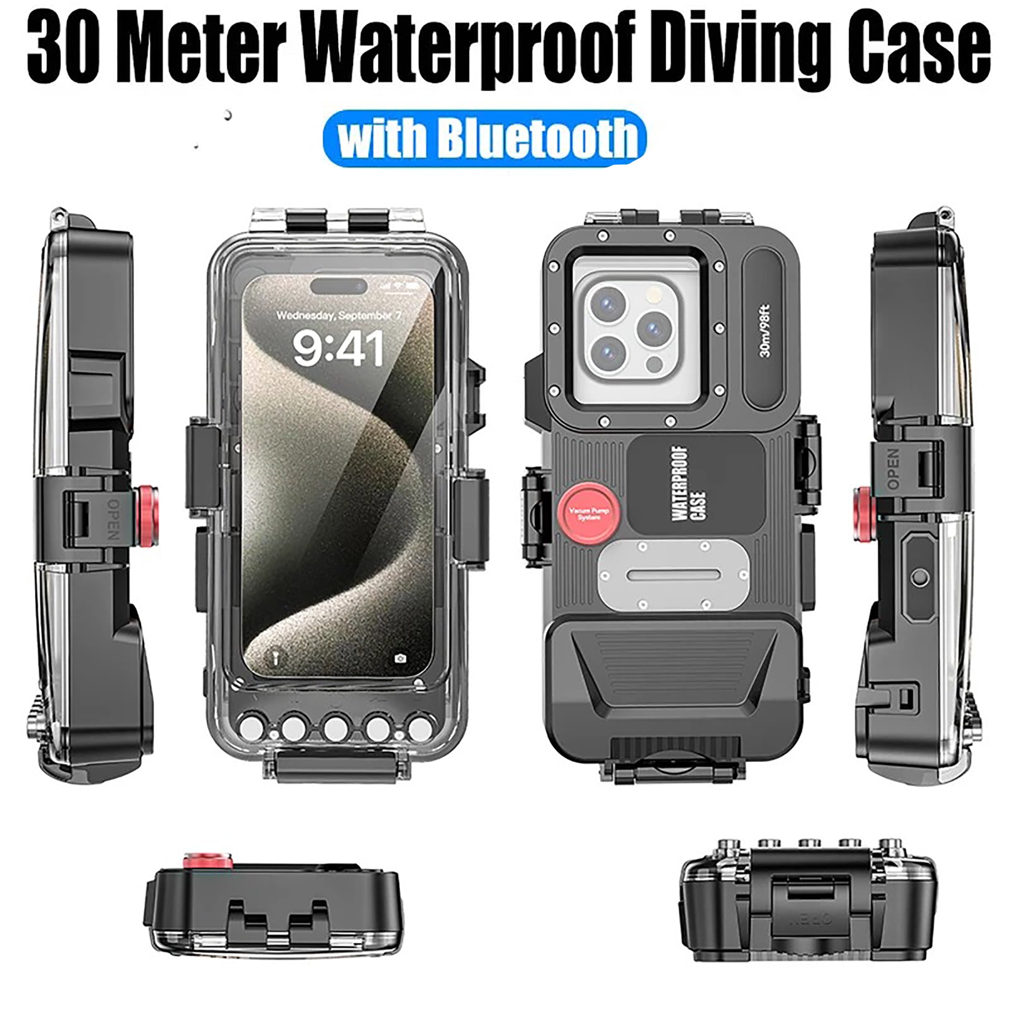 Bluetooth 30 Meter Deep Waterproof Case Compatible with All iPhone Series,Snorkeling Underwater Case 30M Operated Underwater Photo Video, for All iPhone  and Samsung Galaxy