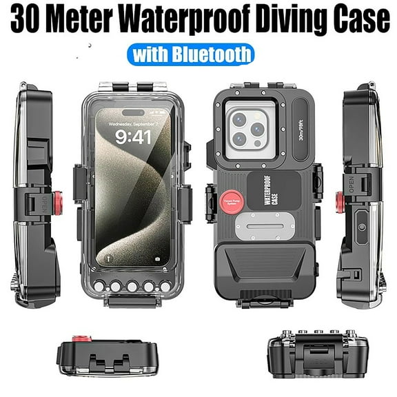 Bluetooth 30 Meter Deep Waterproof Case Compatible with All iPhone Series,Snorkeling Underwater Case 30M Operated Underwater Photo Video, for All iPhone and Samsung Galaxy