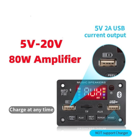 Bluetooth 5.0 80W Amplifier MP3 Decoder Board 12V Wireless Car Music Player Charging USB TF AUX FM Radio For Speaker