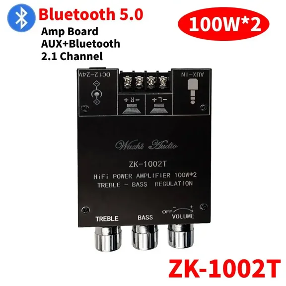 Bluetooth 5.0 Amplifier Board 100Wx2 - TPA3116D2 Stereo Audio Power Amp Module With Bass Treble Control, For Subwoofer, Home Theater, DIY Speaker Projects