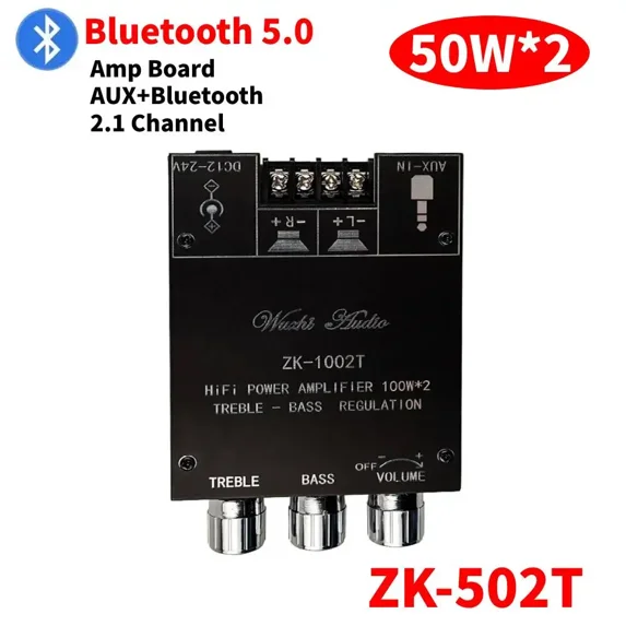 Bluetooth 5.0 Amplifier Board 100Wx2 - TPA3116D2 Stereo Audio Power Amp Module With Bass Treble Control, For Subwoofer, Home Theater, DIY Speaker Projects