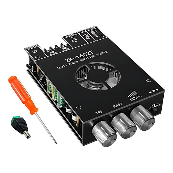 Bluetooth 5.0 Audio Stereo Amplifier Board,160*W HiFi 2.1 Channel Mini Amp Module with Treble & Bass Control with AUX and USB Input,DC 15-36 V for DIY Home Speakers