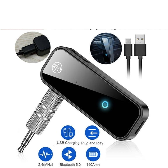 Bluetooth 5.0 Audio Transmitter & Receiver 2-in-1, 3.5mm Aux Adapter with USB Power, Wireless Car Adapter for Headphones, Home Stereo, TV Streaming