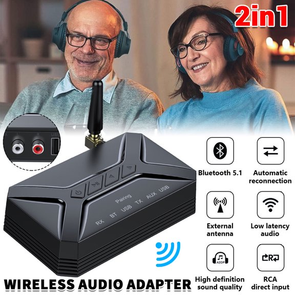 Bluetooth 5.0 Audio Transmitter Receiver with External Antenna, 40M Long Range Wireless Audio Adapter, RX/TX Dual Mode Support RCA AUX USB U Disk for TV Speaker Headphone Car Stereo