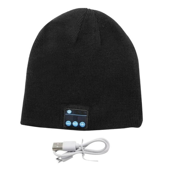 Bluetooth 5.0 Beanie Wireless Music Listening Handsfree Headphone Hat Winter Warm Knitted Cap, Black