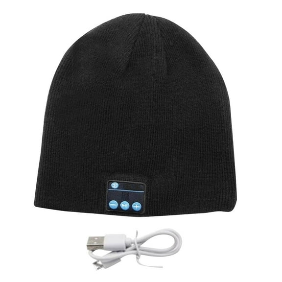 Bluetooth 5.0 Beanie Wireless Music Listening Handsfree Headphone Hat Winter Warm Knitted Cap, Black
