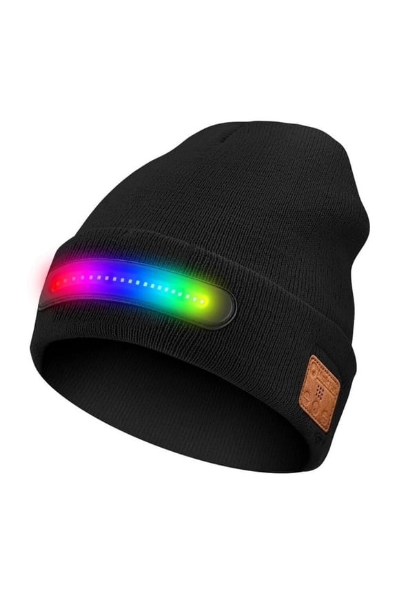 Bluetooth 5.0 Beanie with RGB Lights - Rechargeable Winter Hat with Music Sync LED Light, Built-in Speaker & Microphone