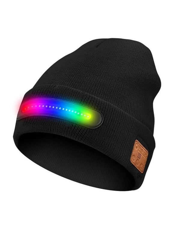 Bluetooth 5.0 Beanie with RGB Lights - Rechargeable Winter Hat with Music Sync LED Light, Built-in Speaker & Microphone