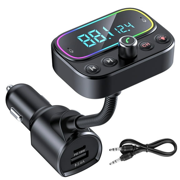 Bluetooth 5.0 Car Kit with USB-C PD Charging CVC Noise Cancellation Voice Assistant Support LCD Display