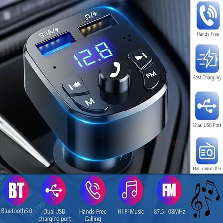 Bluetooth 5.0 Car Wireless FM Transmitter Adapter 2USB PD Charger AUX Hands-Free