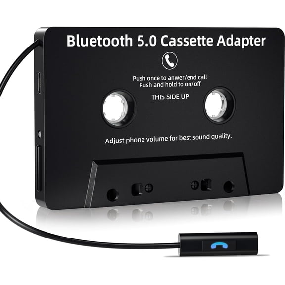 Bluetooth 5.0 Cassette Aux Adapter Car Audio Bluetooth Cassette Receiver Tape Player Hands-Free Calling Stereo Two-Channel, Black