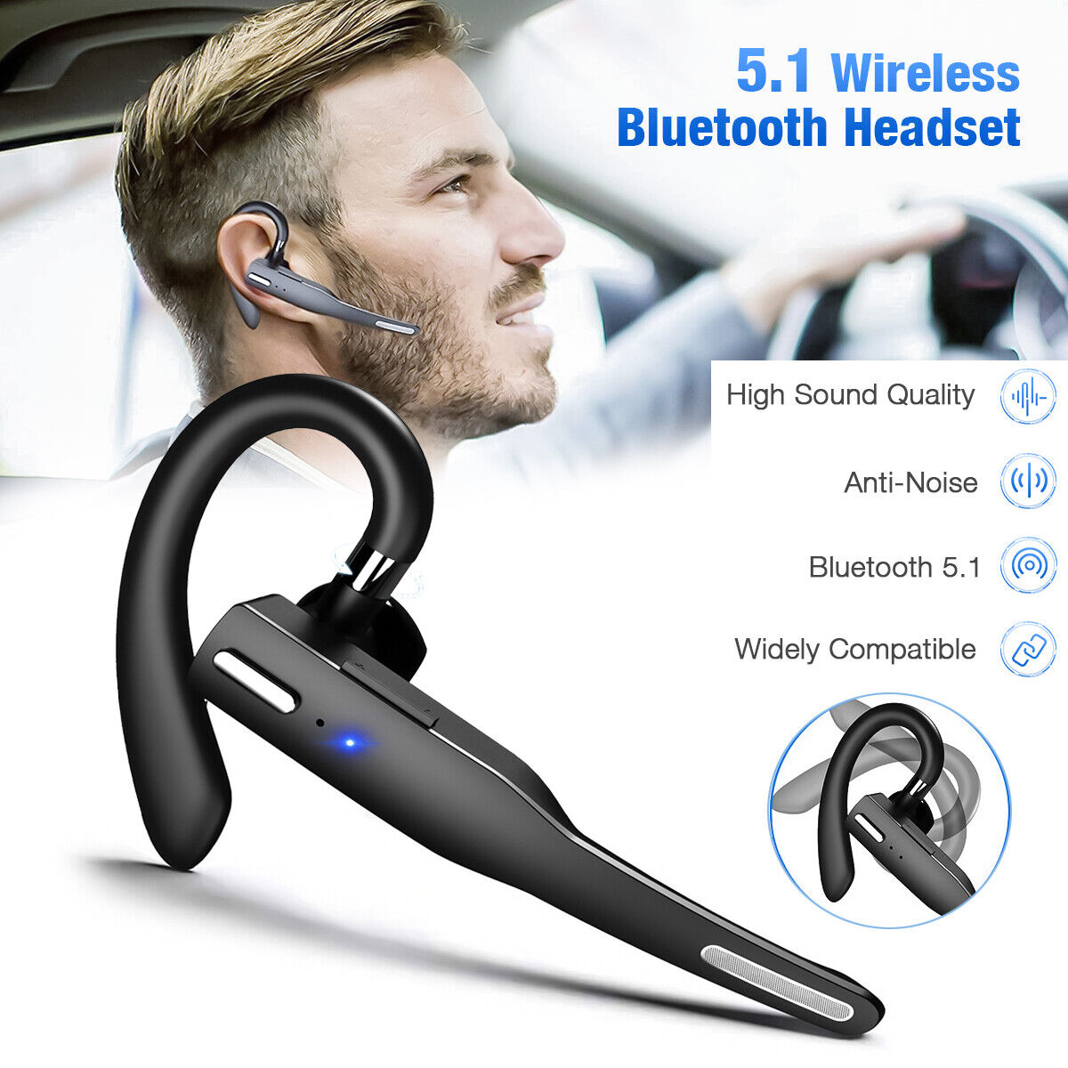 Bluetooth 5.0 Earpiece Wireless Headset Noise Cancelling Earbuds
