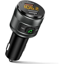 Bluetooth 5.0 FM Transmitter for Car, 3.0 Wireless Bluetooth FM Radio Adapter Music Player Metal FM Transmitter/Car Kit with Hands-Free Calling and 2 USB Ports Charger USB Drive