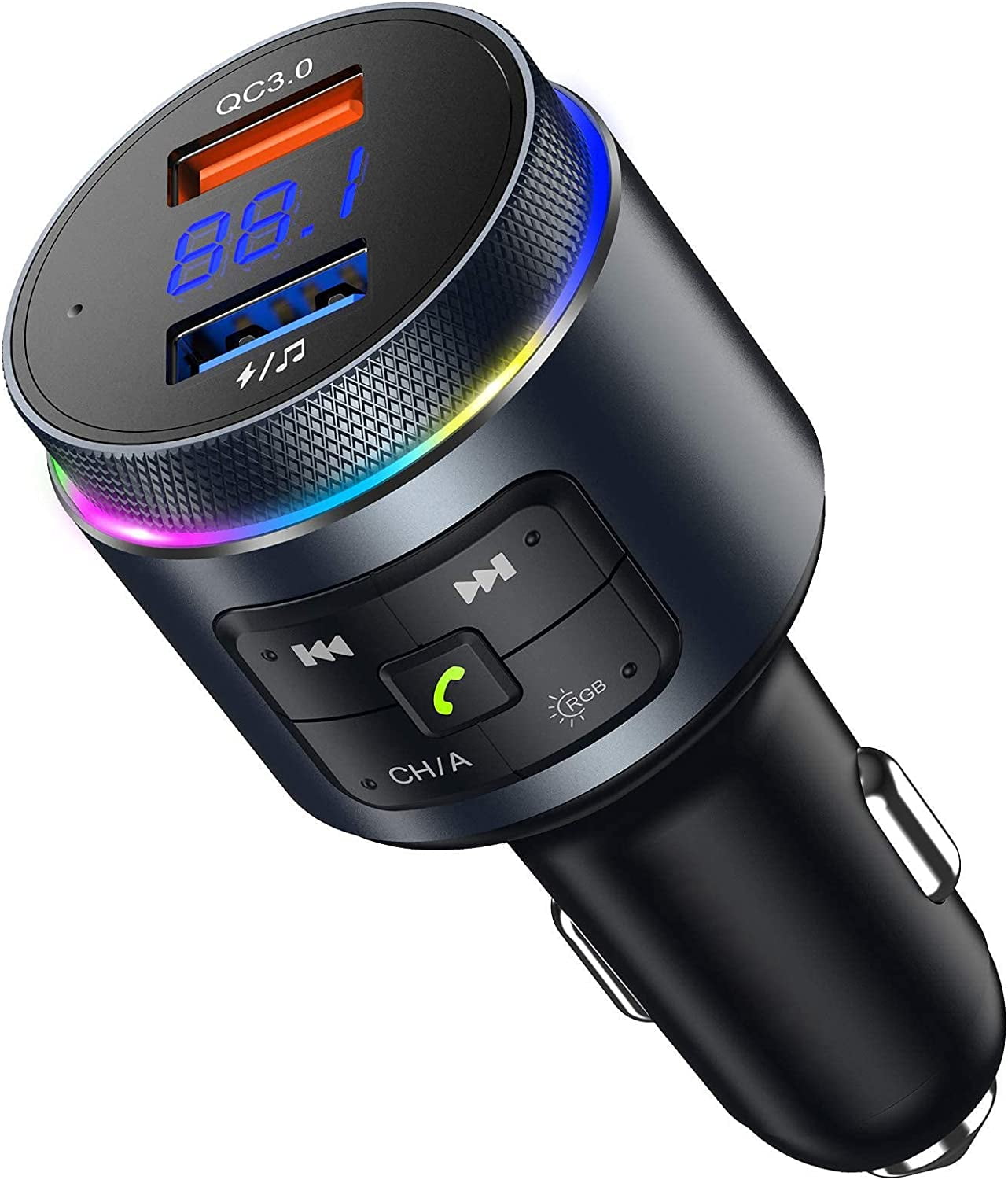 Bluetooth 5.0 FM Transmitter for Car, Auto Frequency Tuning QC3.0 Wireless  Bluetooth FM Radio Adapter Music Player, Hands Free, 2 USB Ports Car
