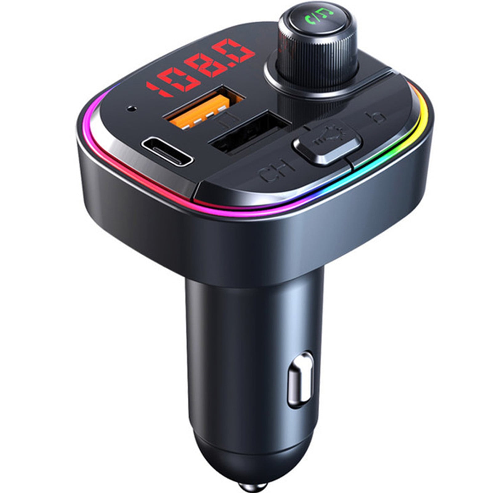 Transmetteur Bluetooth FM, 7 couleurs LED Bluetooth 5.0 Car Radio Adapter  Mp3 Player Kit, avec 18W Qc3.0 Chargeur de voiture rapide, ports USB 5V /  1A, support