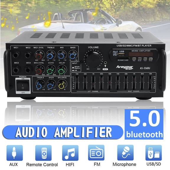 Bluetooth 5.0 HiFi Sunbuck 2000W Stereo Power Amplifier Karaoke FM USB SD AUX