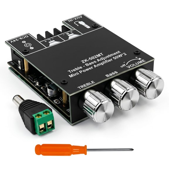 Bluetooth 5.0 Power Amplifier Module, 50Wx2 Stereo Audio Board for Smartphone with Bass Treble Volume Control, AUX Input