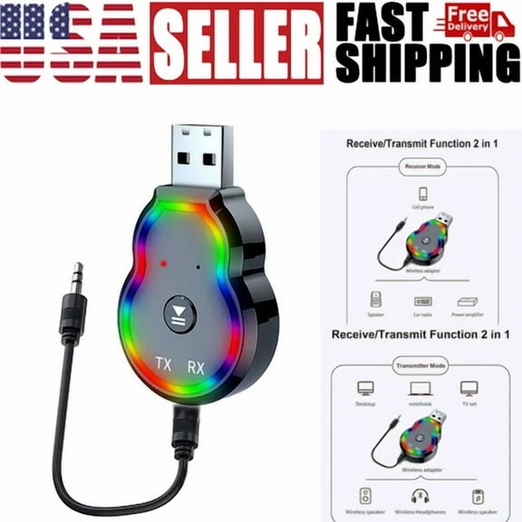 Bluetooth 5.0 Transmitter Receiver 2 In 1 Audio Adapter Usb With Led Lights