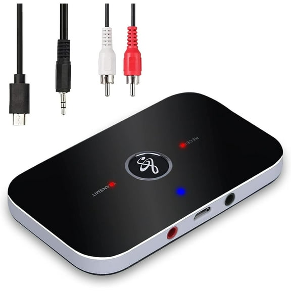 Bluetooth 5.0 Transmitter Receiver, 2-in-1 Wireless Aux Bluetooth Adapter for Stereo Receiver, with Aux 3.5mm R/L Cable for Home Stereo/Speakers/Headphones/TV/BT Headphones