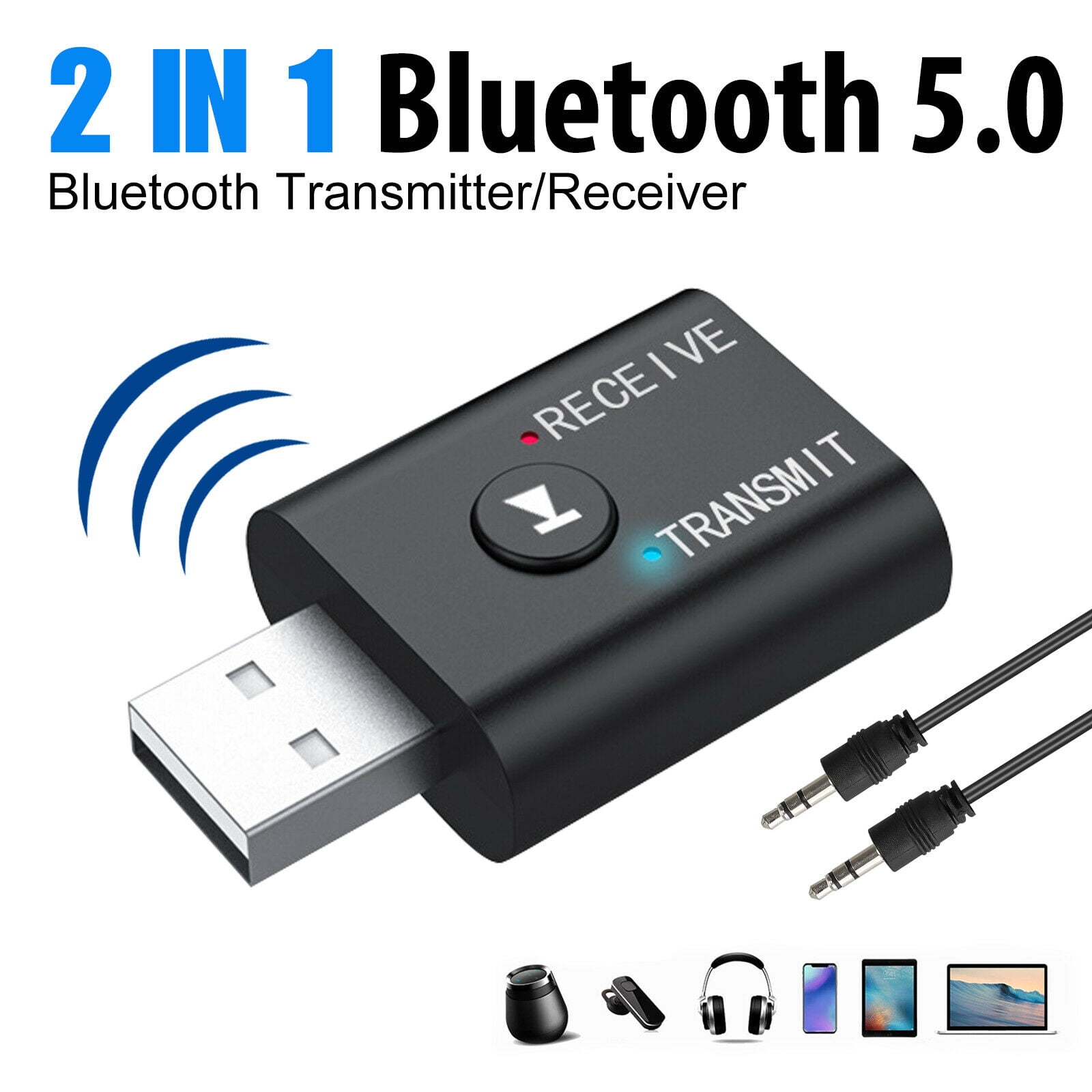 Bluetooth 5.0 Transmitter and Receiver, 2-in-1 Wireless 3.5mm