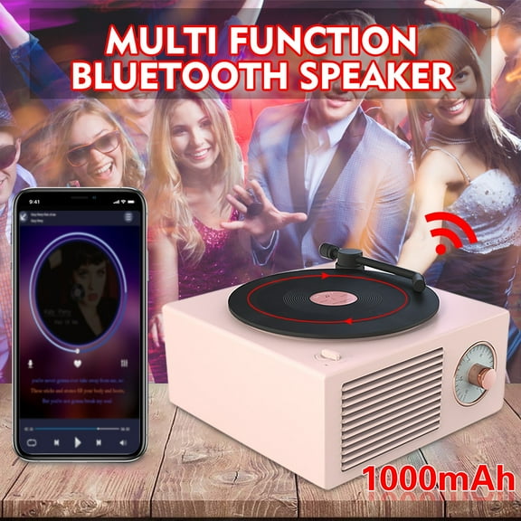 Bluetooth 5.0 Vinyl Record Player Speaker Strong Bass TF Card Portable