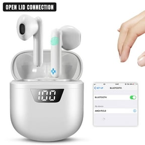 Bluetooth 5.0 Wireless Earbuds HD Lossless Sound Quality in-Ear Ear Buds Built-in Mic IPX7 Waterproof Sports Earphones with LED Display Charging Case - White