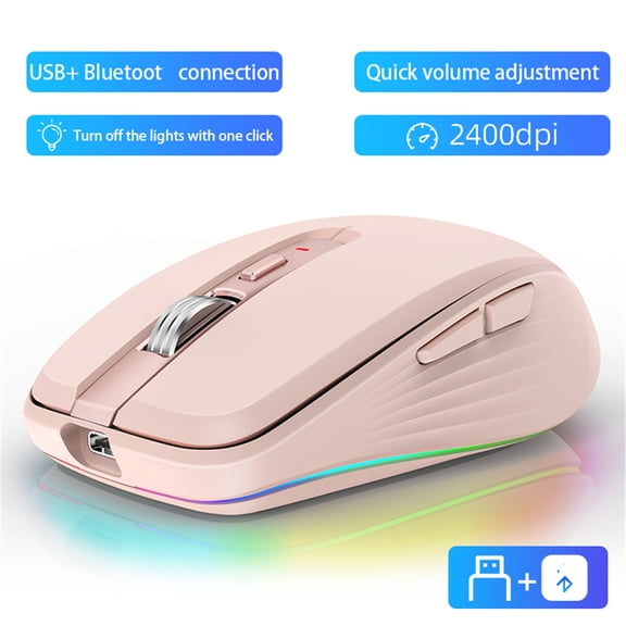 Bluetooth 5.0 Wireless Mouse Compatible for Computer/Laptop/Ipad/Mac/PC/Macbook USB Mouse RGB Mouse Rechargeable Gaming Mouse BT Cordless Mouse Silent/Multi Arc Touch/Ultra-thin Mice