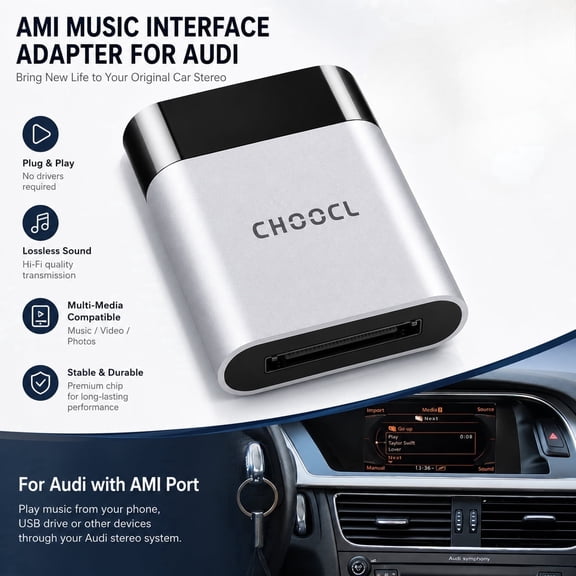 Bluetooth 5.0 aptX-HD Car Adapter for Audi & Mercedes 30-Pin iPod MMI 3G System Compatible (2010-2019)