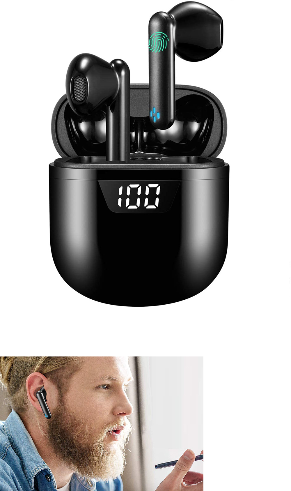 Bluetooth 5.2 Wireless Earbuds: Waterproof Sport Headset With Charging Case (Black)