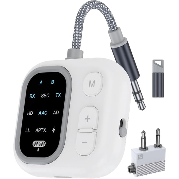 Bluetooth Transmitter Receiver for TV,2-in-1 Wireless Bluetooth Audio Adapter for Airplane, Support 2 Wireless Headphones,D ual Pairing & Hands-Free Calling