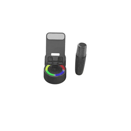 Cell Phone Stand with Wireless Bluetooth Speaker and Microphone, Power Bank, 360 Rotation Foldable Phone Holder with RGB Light, Tech Gift Idea