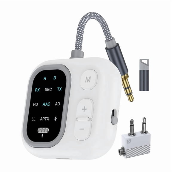 Bluetooth 5.3 Audio Adapter, 2 in 1 Wireless Audio Transmitter Receiver AUX RX/TX for Car Home Airplane Airline Travel