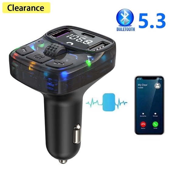 Elnone Bluetooth 5.3 Vehicle FM Transmitter PD USB C USB A Fast Car Charger Adapter, Hands-Free Call MP3 Player for 10V-32V Auto Devices