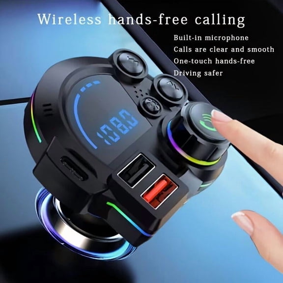 Bluetooth 5.3 FM Transmitter for Car, PD 30W Car Charger with RGB Light and USB Fast Charging Port, Wireless Radio Adapter for Hands-Free Calling and MP3 Playback, Fits 12V-24V Vehicles