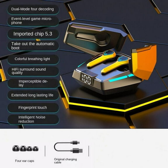 Bluetooth 5.3 Game Wireless Headphones Touch Control Low Latency Headsets JX10 TWS Earphones Digital Display