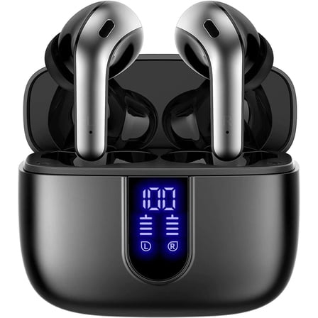 Bluetooth 5.3 Headphones True Wireless Earbuds 60H Playback LED Power Display Earphones with Wireless Charging Case IPX5 Waterproof in-Ear Earbuds with Mic for TV Smart Phone Laptop Computer Sports