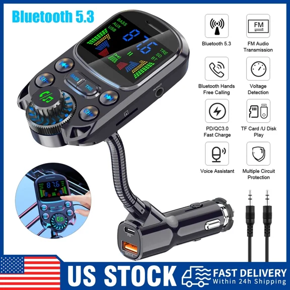 Bluetooth 5.3 MP3 Player Car Audio Quick Charger FM Transmitter Fast Charging