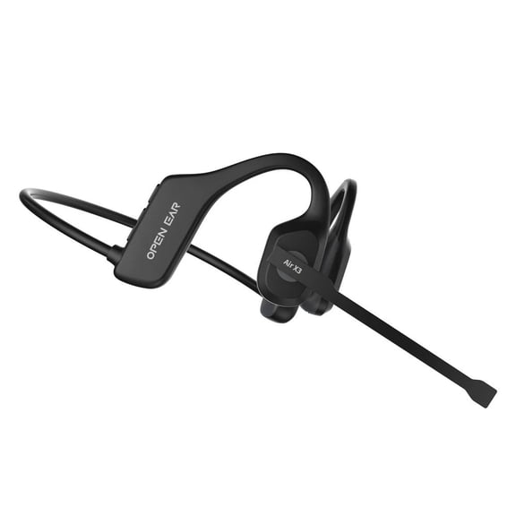Bluetooth 5.3 Open Ear Wireless Headset with Noise Cancelling Microphone, Air Conduction Ear Hook Headphones, USB-C Charging, IPX5 Waterproof for Truckers, Calls, Work, Driving