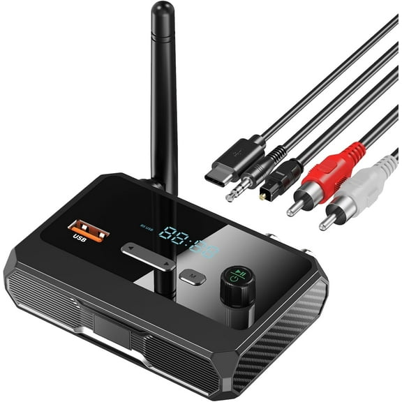 Bluetooth 5.3 Receiver for Home Stereo, RCA Bluetooth Adapter, Low Latency & HD Music Audio, Support Optical AUX 3.5mm, RCA Receiver Adapter for Speakers, Music Streaming Stereo System