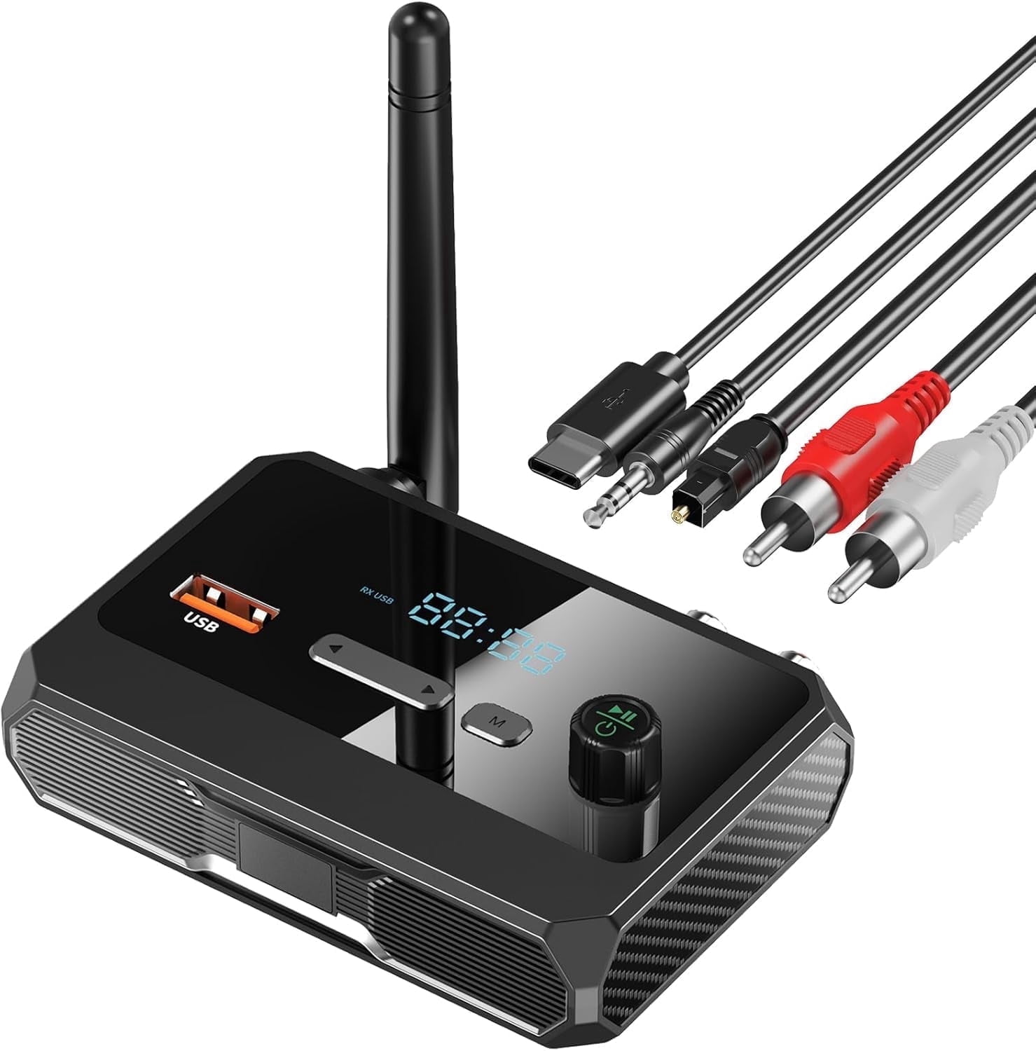 Bluetooth 5.3 Receiver for Home Stereo, RCA Bluetooth Adapter, Low Latency & HD Music Audio, Support Optical AUX 3.5mm, 
