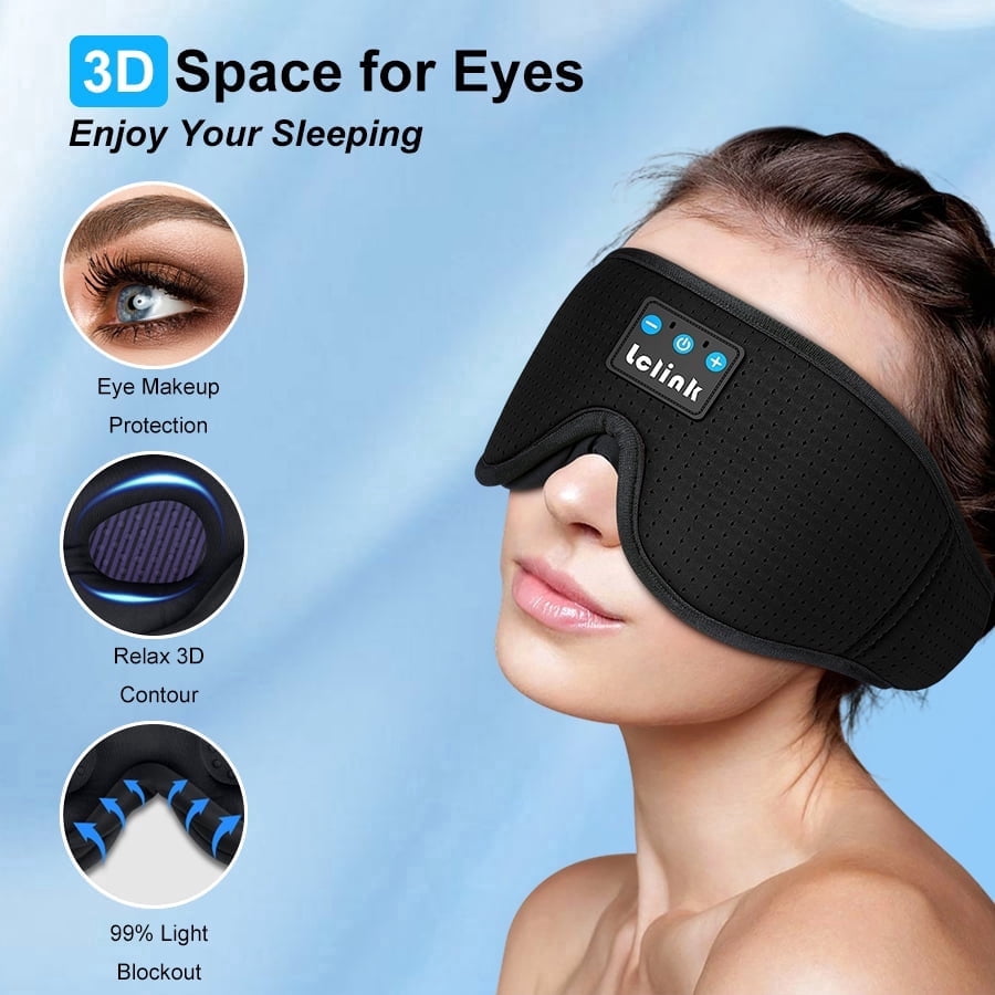 YA YATECH Wireless Bluetooth 5.3 Sleep Eye Mask, 3D Contoured Light Blocking Breathable Eye Cover for Travel Nap