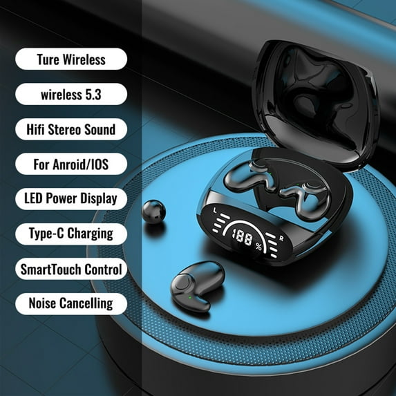 Bluetooth 5.3 Sleep Invisible Earbuds Tiny Mini Headphones Noise Cancelling TWS Wireless Headsets Sports Stereo Music Earphone