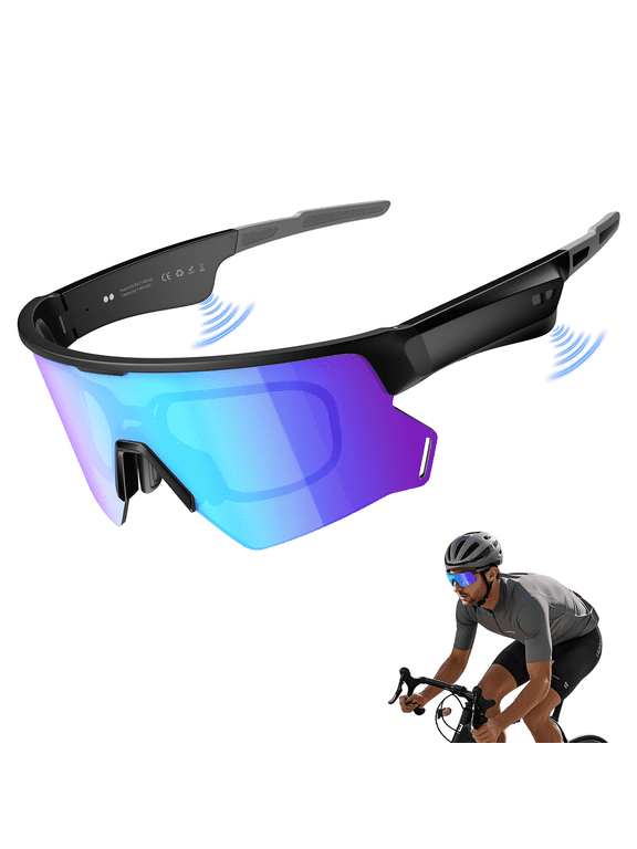 Bluetooth Audio Smart Glasses for Cycling Running Driving Polarized Sports Sunglasses with Open-Ear Speakers, Hands-Free Calls, Voice Assistant, UV Protection, IPX5 Waterproof for Hiking Fishing