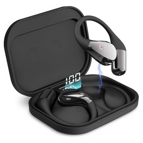 ETEPEHI Open Ear Earbuds - Bluetooth 5.3 Wireless Earbuds with Digital Display - IPX7 Lightweight Air Conduction Bluetooth Headphones for Workouts/Running (Black)