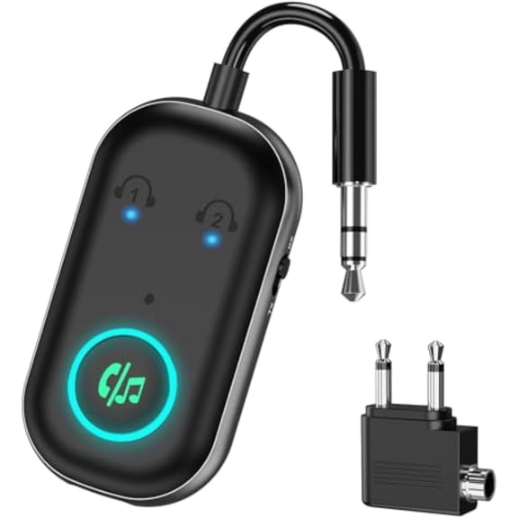 Bluetooth 5.3 Transmitter Receiver, 2-in-1 Airplane Bluetooth Adapter with Dual Connection, 13Hr Playtime, Plug and Play, Portable Bluetooth Headphone Adapter for TV, HiFi, Airplane, Speaker