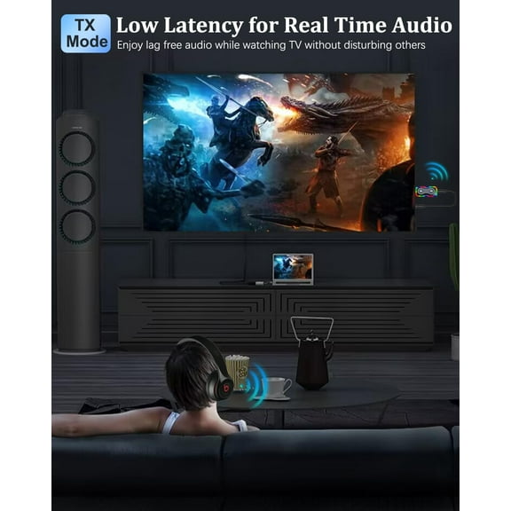 Bluetooth 5.3 Transmitter and Receiver with Low Latency, USB Bluetooth Audio Adapter for TV to Bluetooth Headset, Bluetooth Aux Receiver for Car/TV/Home Stereo/Headphone/Speaker