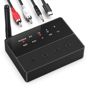 Bluetooth 5.3 Transmitter for TV, aptX Low Latency HD Bluetooth Receiver for Home Stereo, Wireless Audio Adapter for 2 Headphones, Volume Control, AUX/RCA Inputs