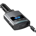 thumbnail image 1 of Bluetooth Fm Transmitter for Car, 80.5W Retractable Car Charger, Bluetooth 5.3 Car Adapter with 3-Port Fast Charging, Hands-Free Calling Compatible with All Devices (Gray), 1 of 7