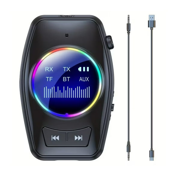 Bluetooth 5.4 Audio Receiver and Transmitter, AUX Bluetooth Adapter, 3.5mm Wireless Audio Receiver, HD Display Screen, 10m Range, Lossless Sound Quality, Suit for Speaker/Home Stereo/Wired Headphones